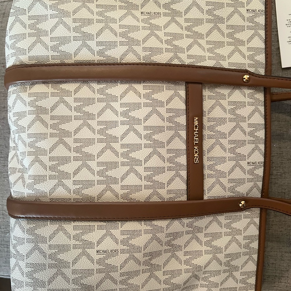Michael Kors Cream and Tan Logo Tote